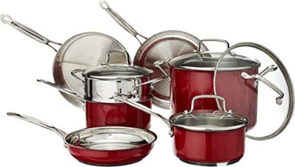 Cuisinart - Red Chef's Classic Stainless Steel 11 Piece Cookware Set