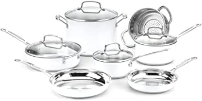Cuisinart - White Chef's Classic Stainless Steel 11 Piece Cookware Set