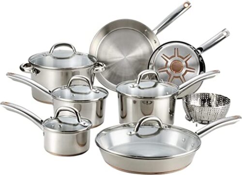 T-fal – Ultimate Stainless Steel Copper Bottom 13 Piece Cookware Set
